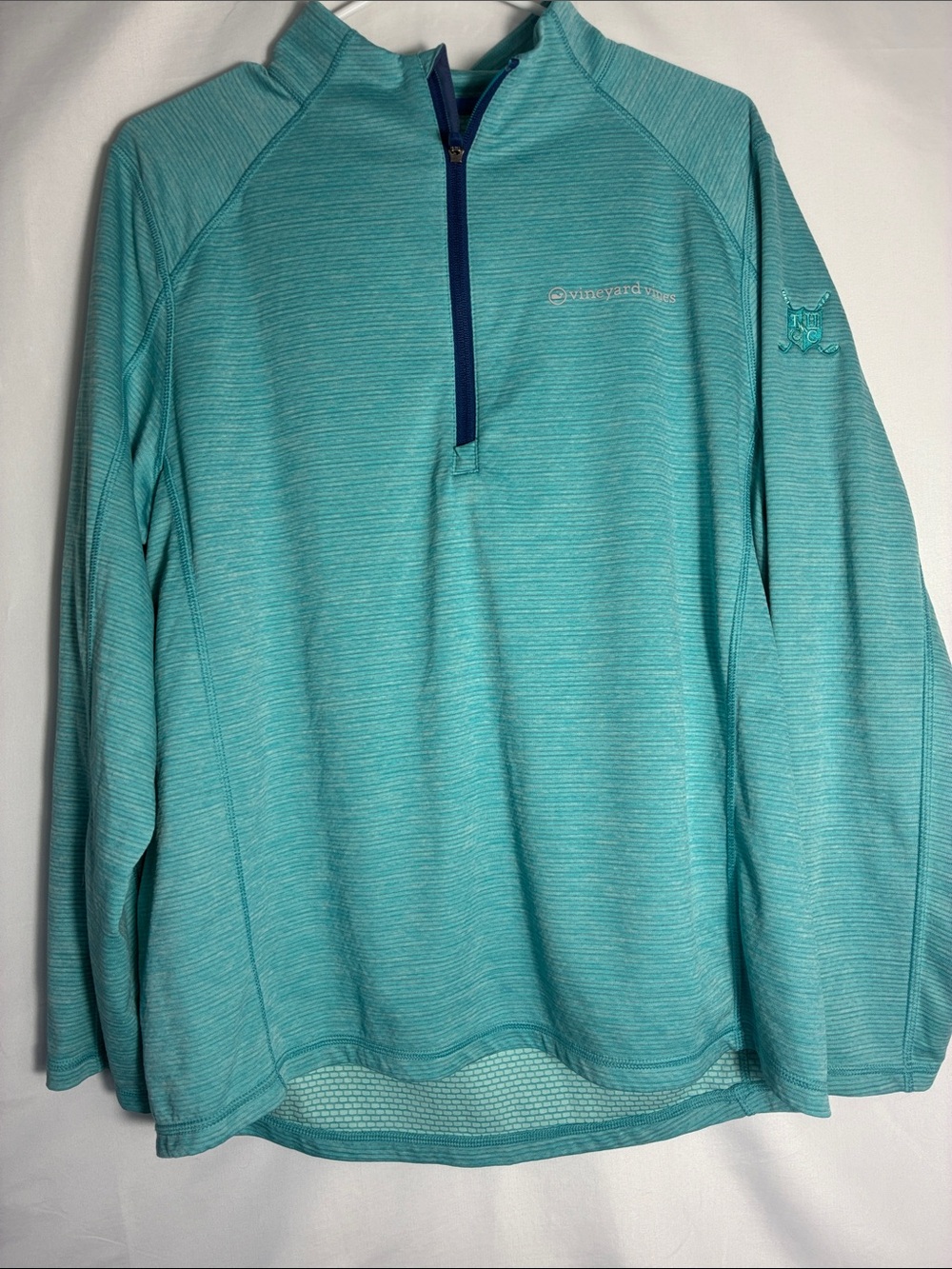 Vineyard Vines Performance Sankaty Stripe 1/4 zip Pullover - THCC Golf Logo